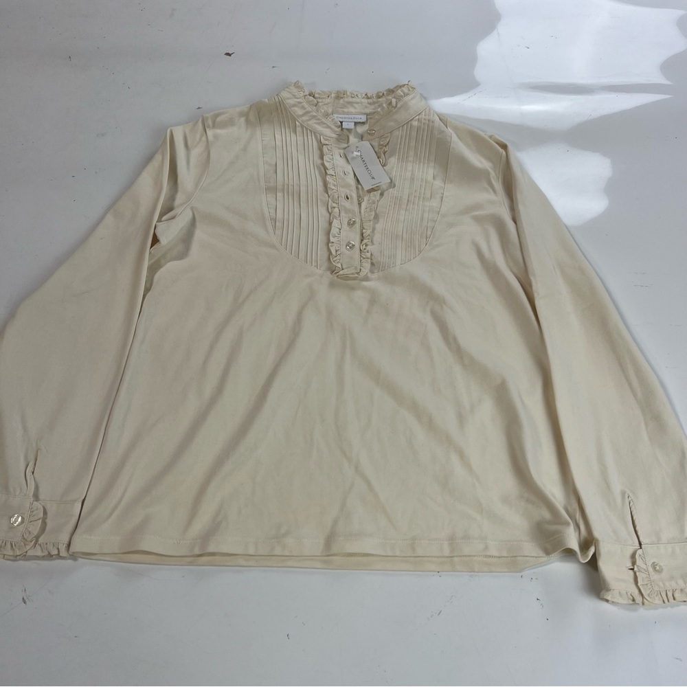 Charter club women’s cream half button up long sleeve top L m137-8